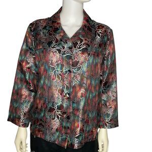 Chico's Silk Blend Metallic Multi Paisley Print Lightweight Jacket sz 3 / US XL